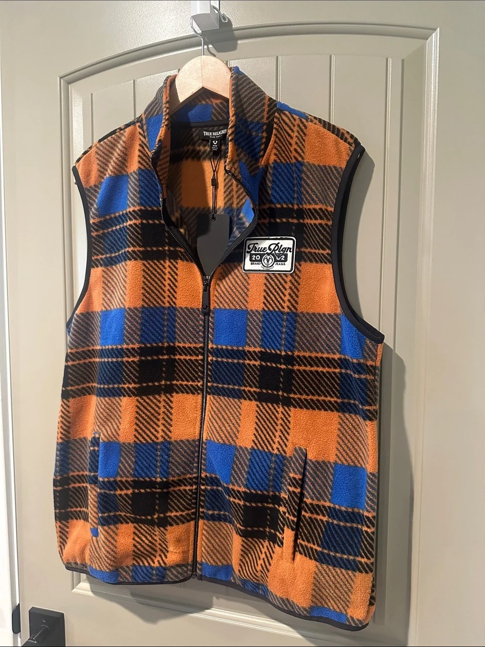 TRUE RELIGION Plaid Fleece Vest M